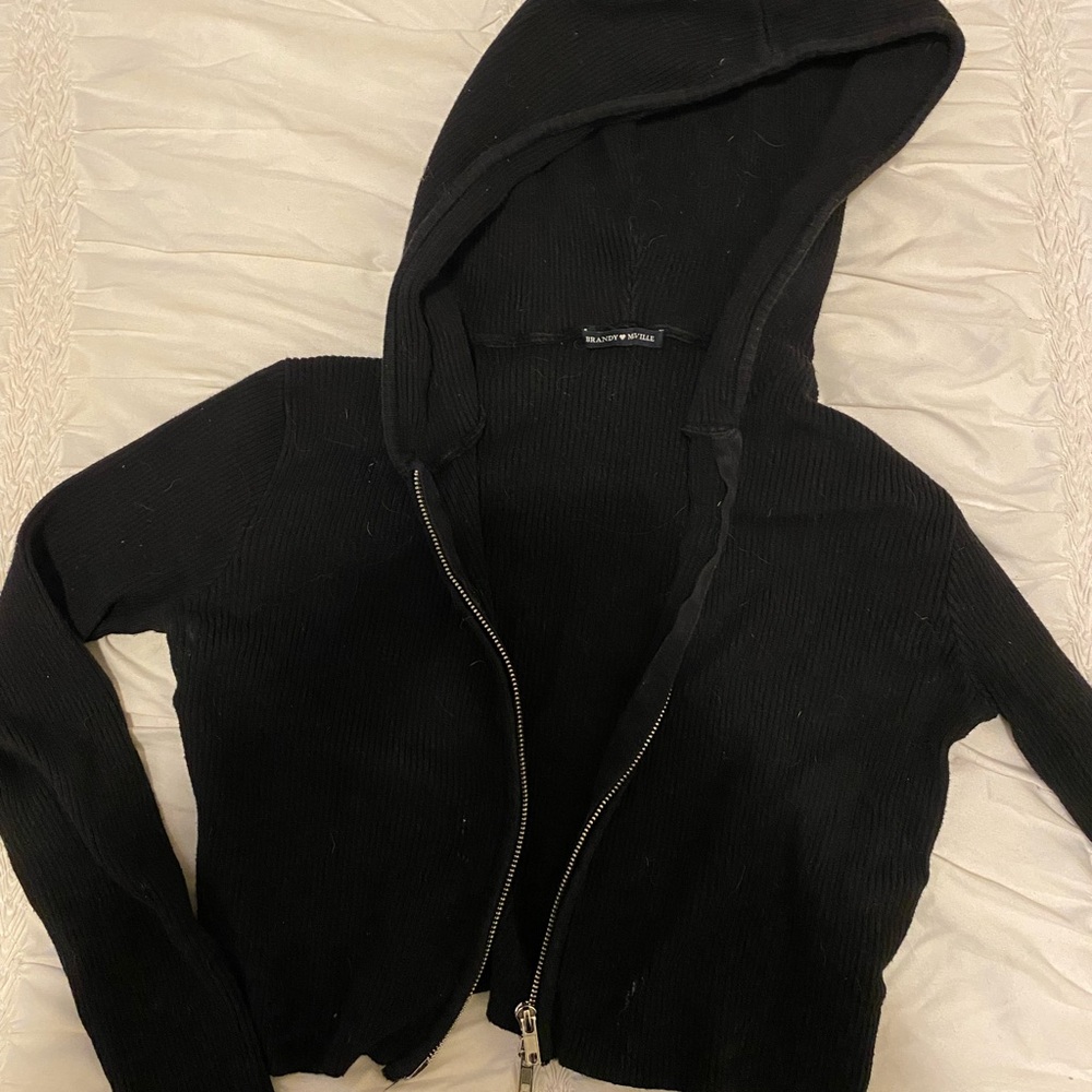 Brandy Melville Black Ribbed Zip-Up